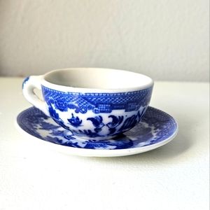Vintage Blue and White Old Blue Willow Pattern Mini Tea Cup and Saucer